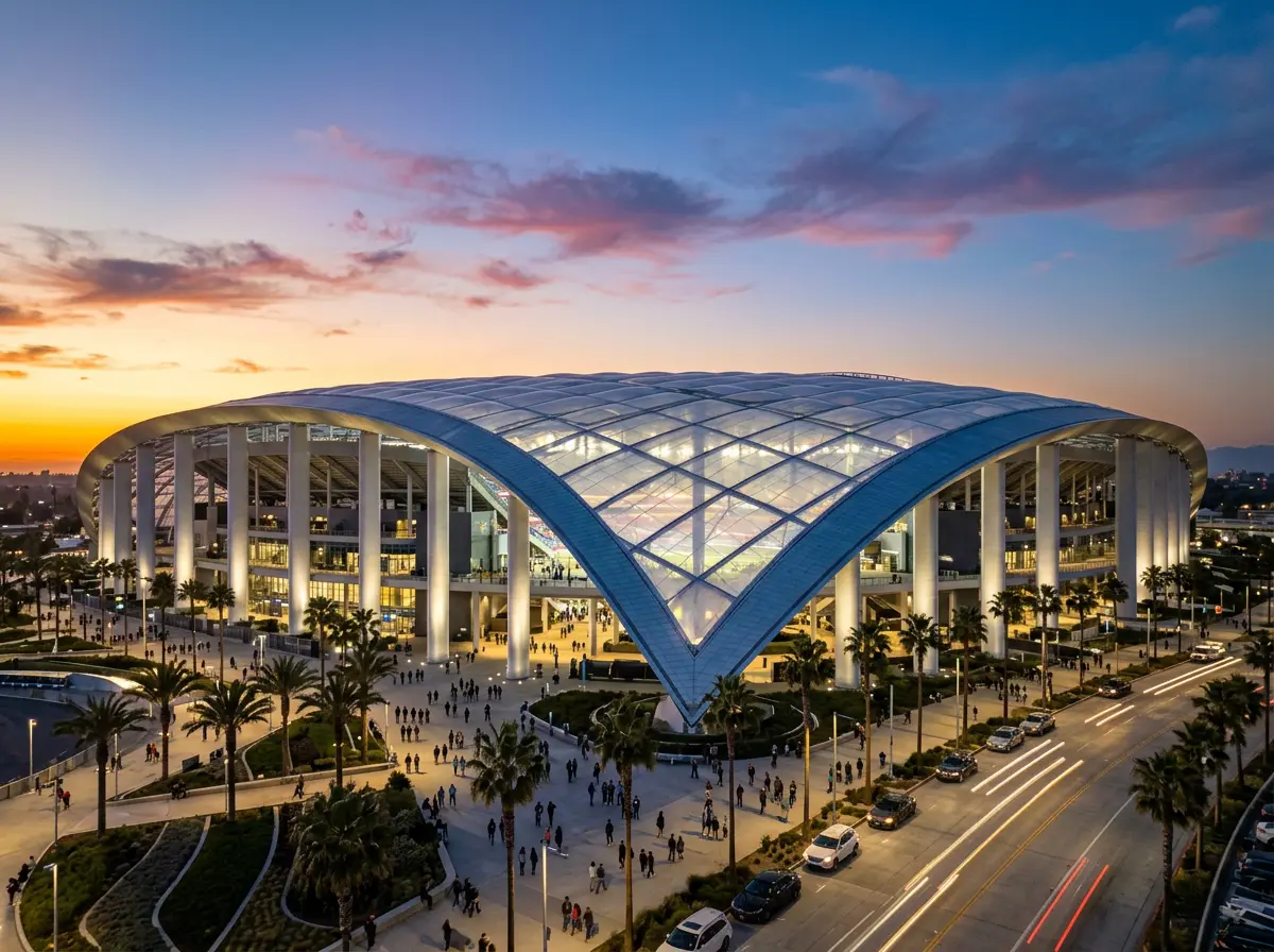 Vue exterieure du SoFi Stadium de Los Angeles, stade de la Coupe du Monde 2026
