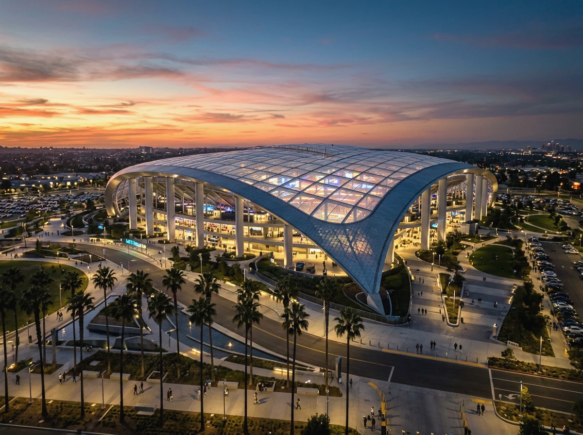 SoFi Stadium de Los Angeles avec son toit translucide et architecture moderne